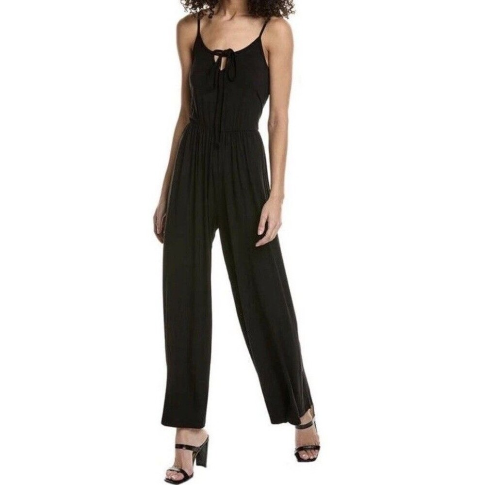 Project Social T Bora Wide Leg Jumpsuit Medium Black Jersey Tie Front Sleeveless